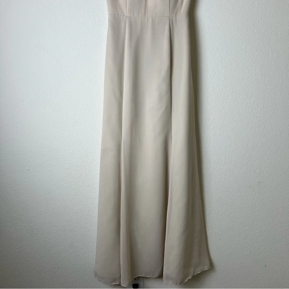 Azazie Christiana V-Neck Chiffon Maxi Gown Wedding Bridesmaid Alabaster 2